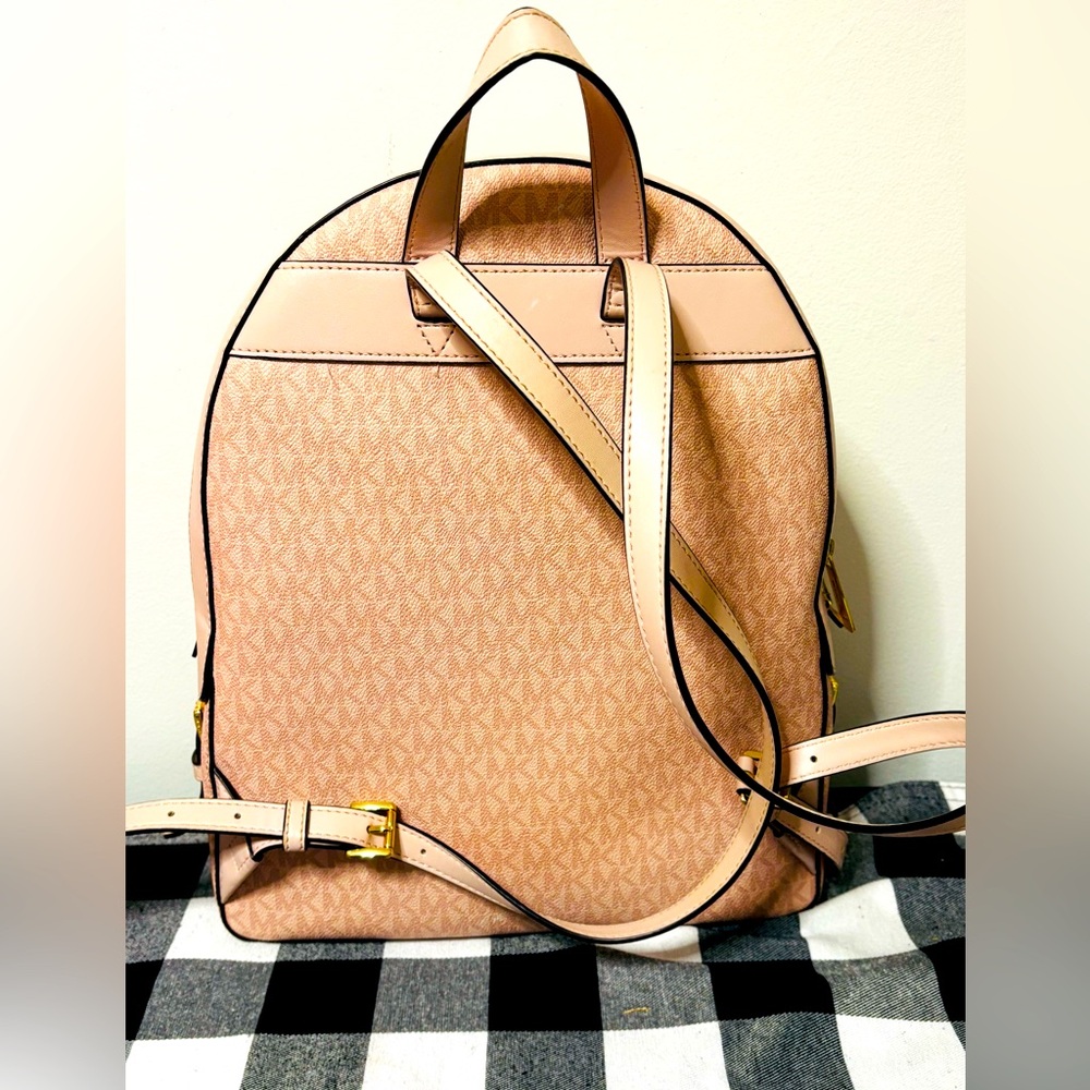 Michael Kors Womens Jaycee Logo Backpack (Dark Powder Blush) MK Signature - Picture 5 of 15